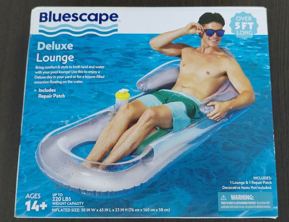 Bluescape Deluxe Lounge Inflatable Pool Float Over 5Ft Long Age 14 & up Cup-Hold